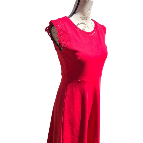 Talbots Petites NWT Red Cotton Eyelet Cap Sleeve Fit and Flare Dress Size P - XS - Picture 6 of 11